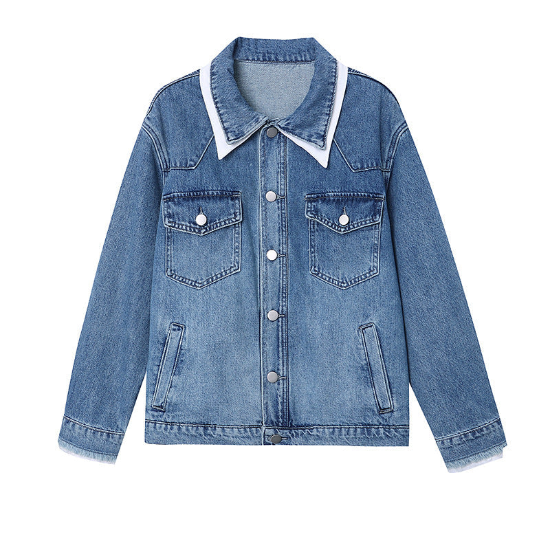 Damen Oversized Jeansjacke mit Kragen und Taschen Eveloria