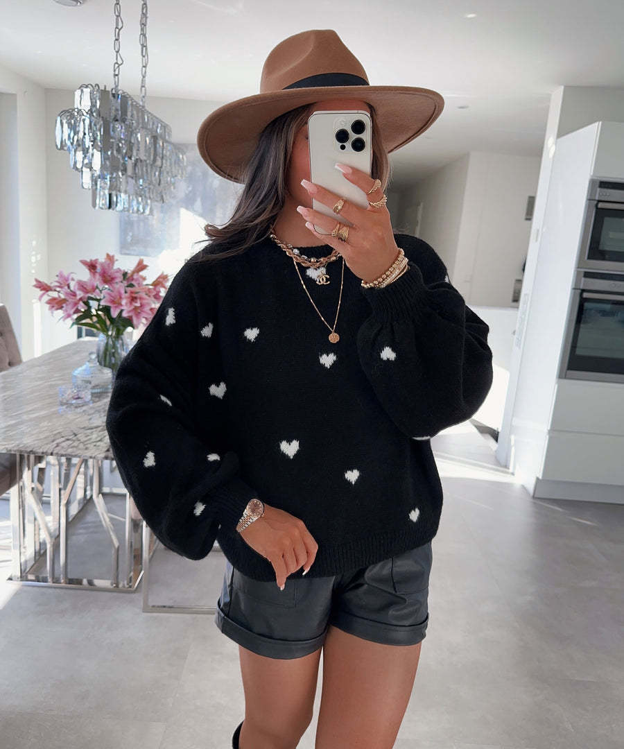 Damen Strickpullover Weitem Schnitt Herzmotiv Kuschelig