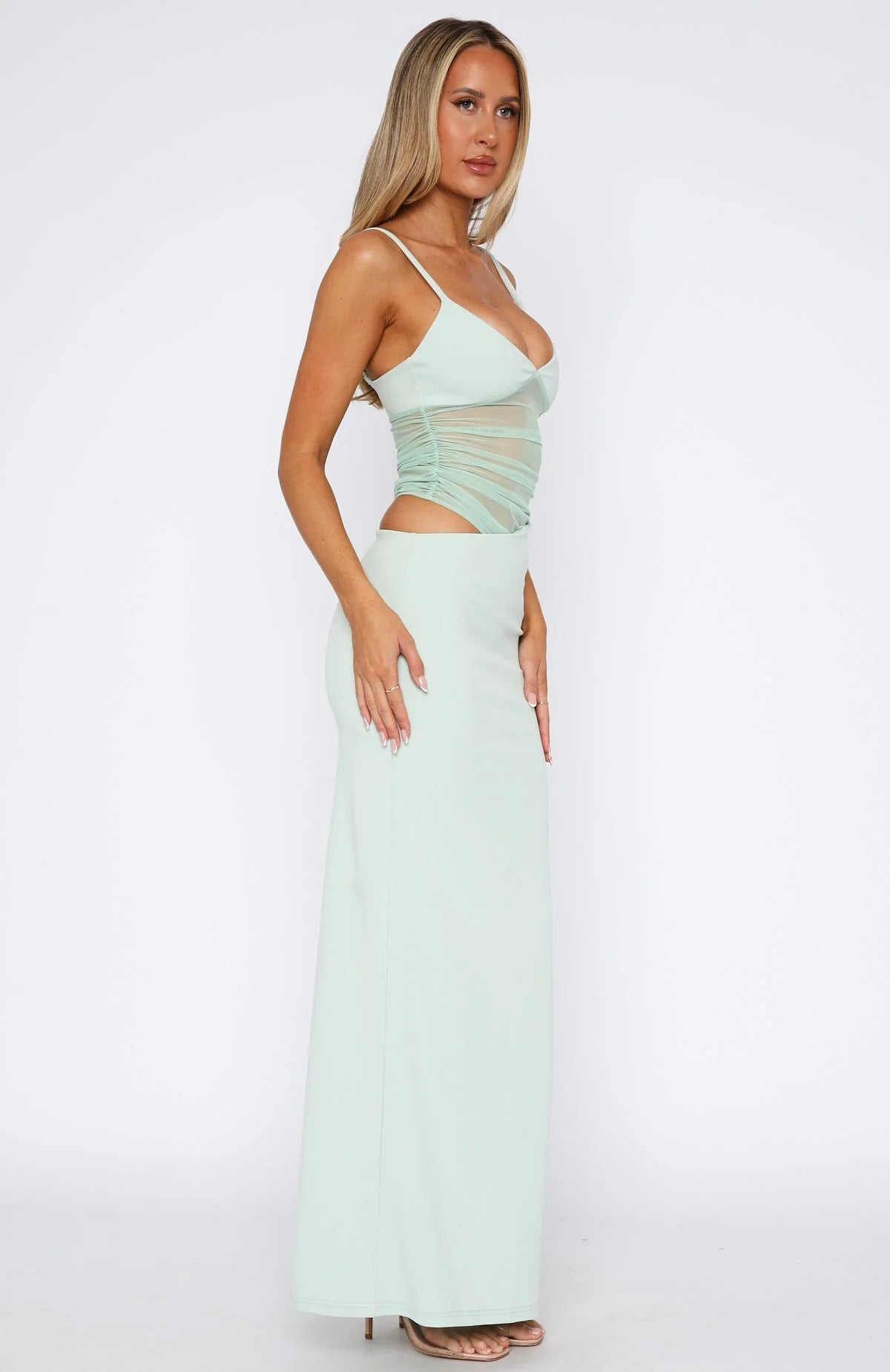 Damen Maxikleid Transparenter Oberteil Figurbetont Eveloria