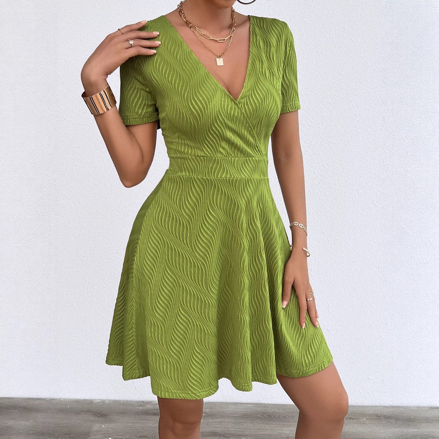 Damen Wickelkleid V-Ausschnitt Fließend Eveloria