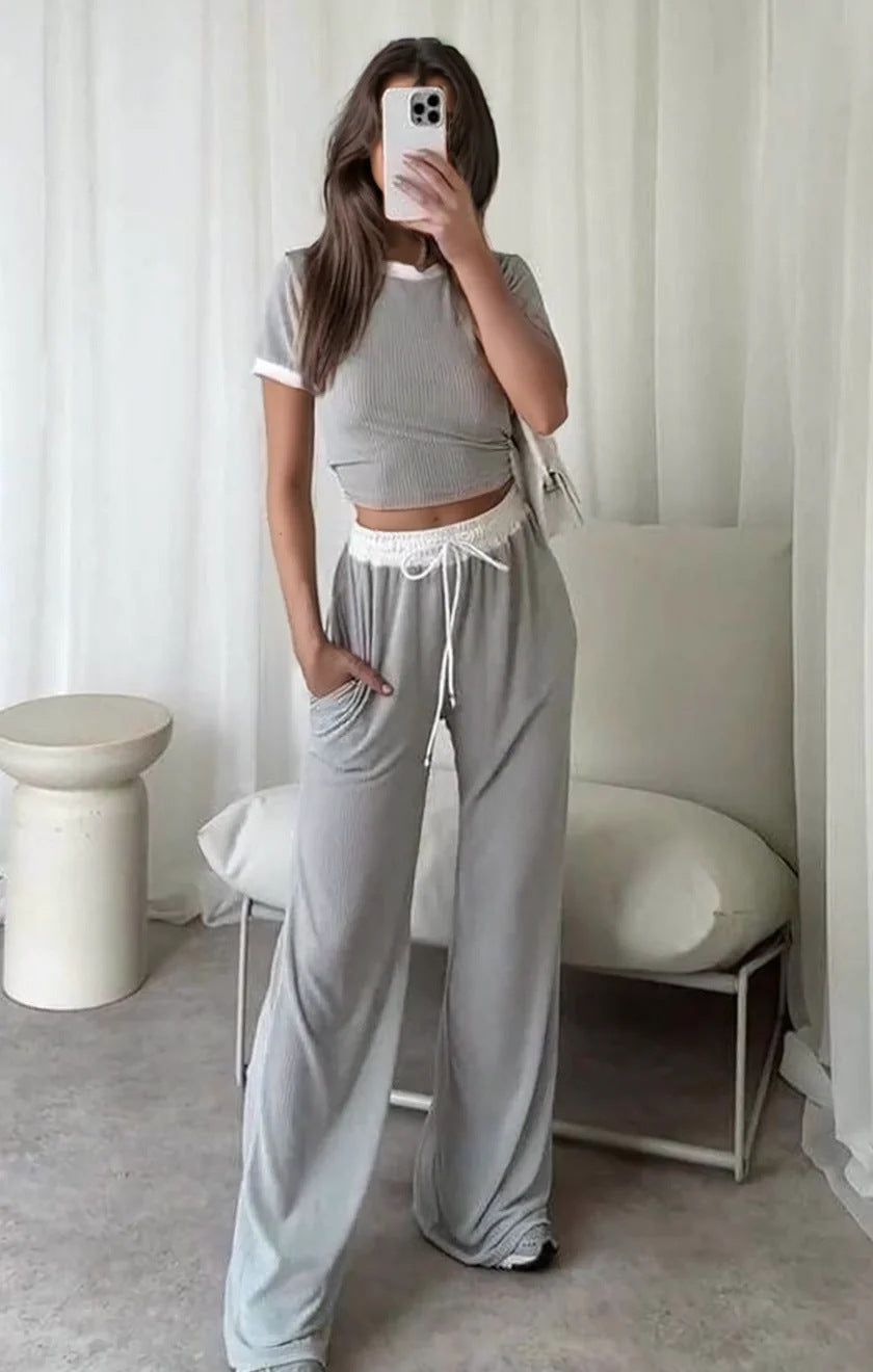 Damen Loungewear-Set Cropped Oberteil Weite Hose Eveloria
