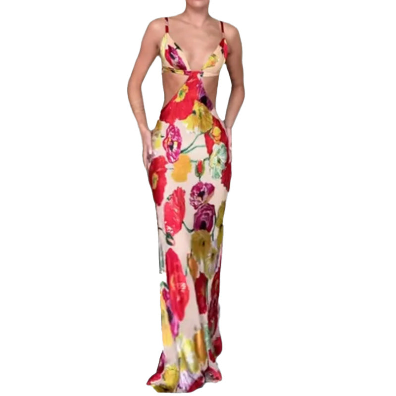 Eveloria Damen Maxikleid Cut-Out-Design Blumenmuster