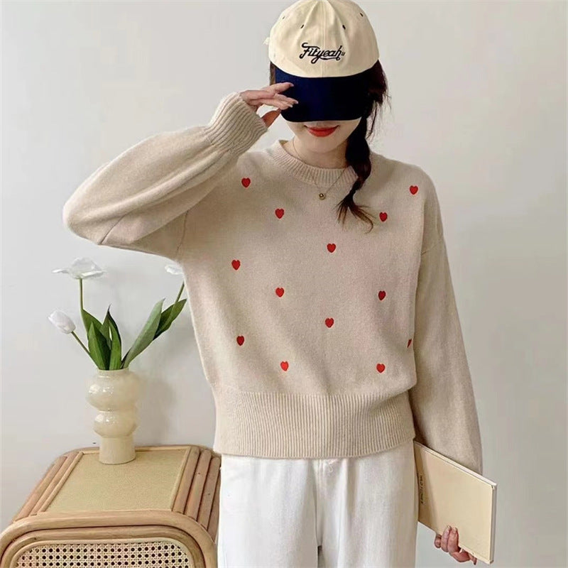 Damen Pullover Herz-Motiv Lässiger Schnitt Eveloria