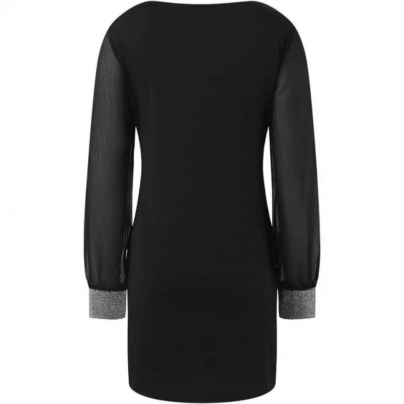 Damen Kleid mit transparenten Ärmeln V-Ausschnitt Eveloria
