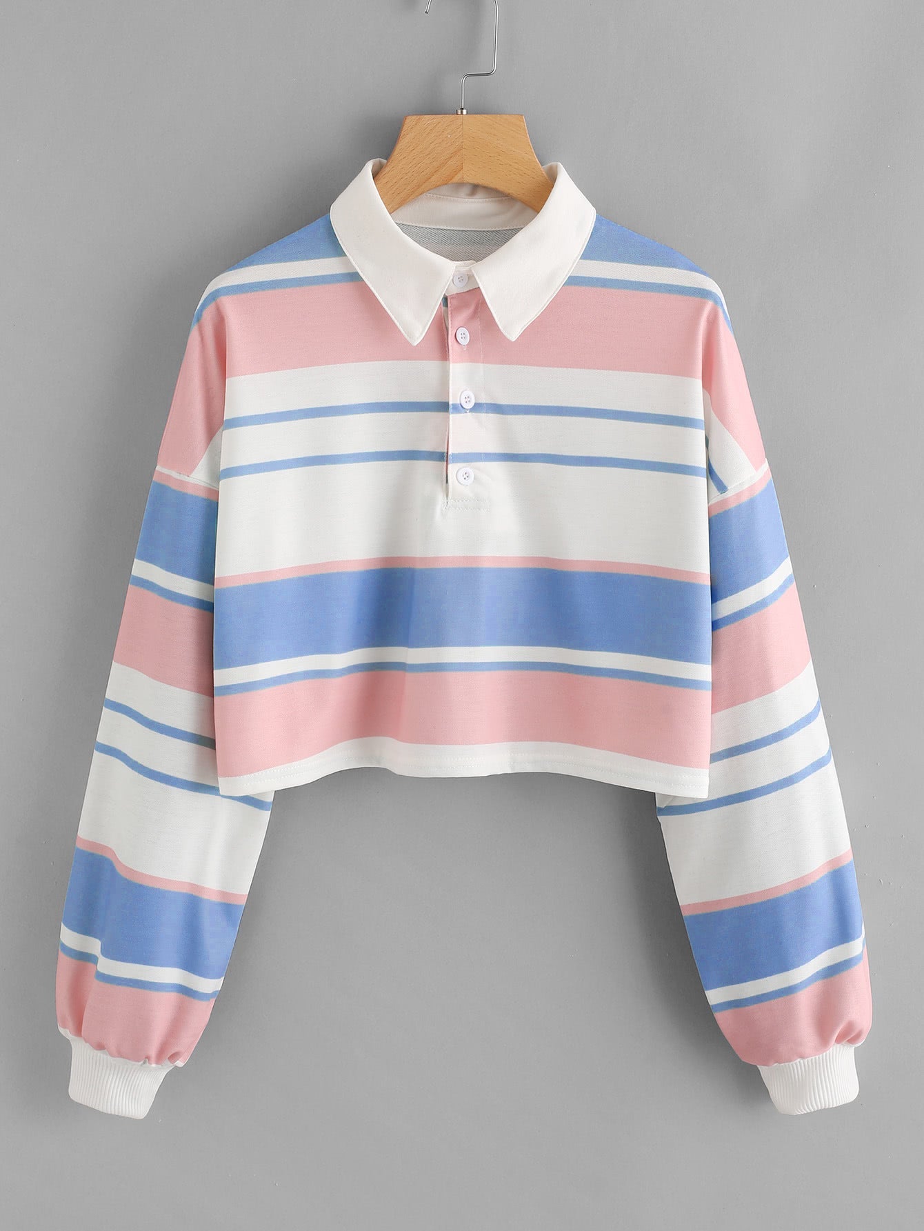 Damen Polo-Shirt Crop-Design Farbblockmuster Eveloria