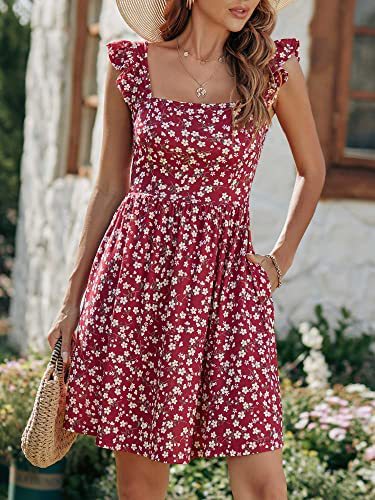 Damen Sommerkleid Rüschenärmel Schlitz Eveloria