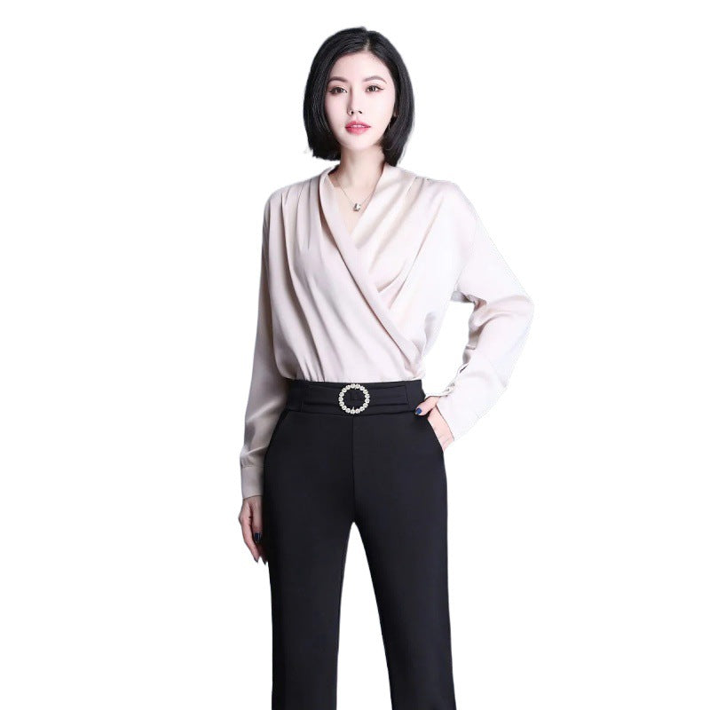 Damen High-Waist-Hose Breites Bein Dekorativer Gürtel Eveloria