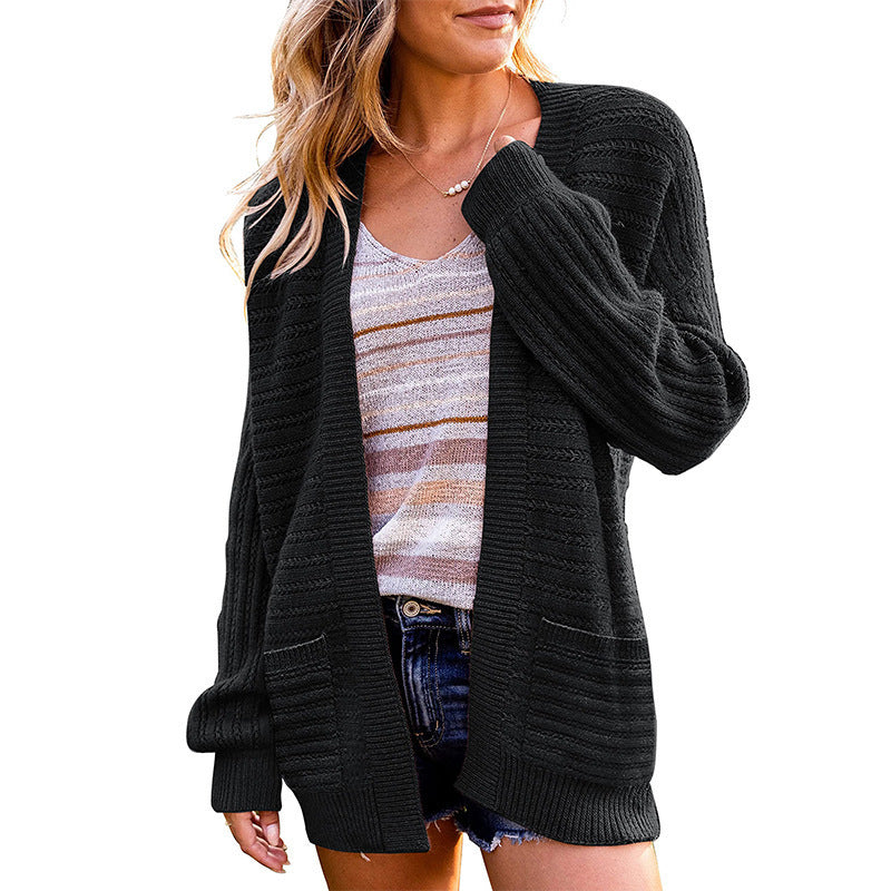 Damen Strickjacke Strukturiert Offen Vorne Eveloria