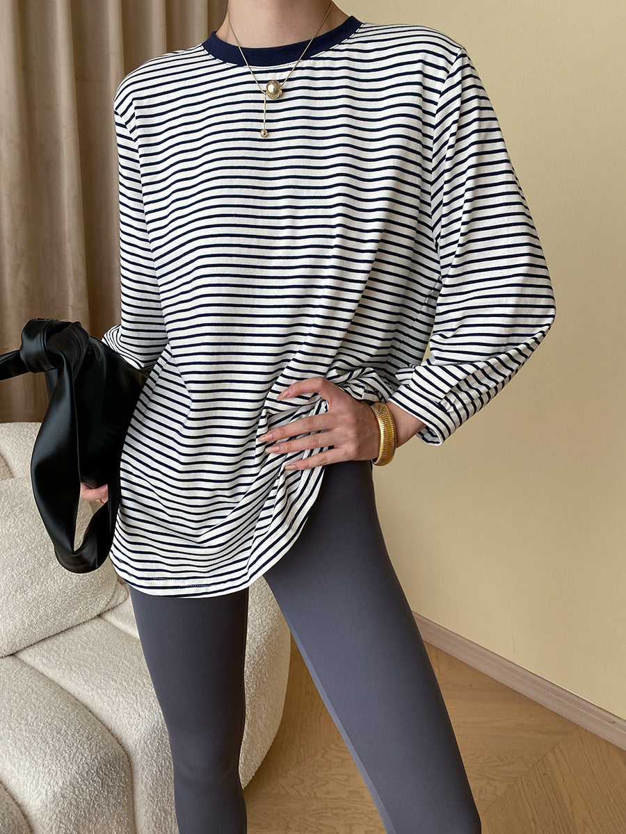 Damen Langarmshirt Gestreift Rundhalsausschnitt Bequem Eveloria