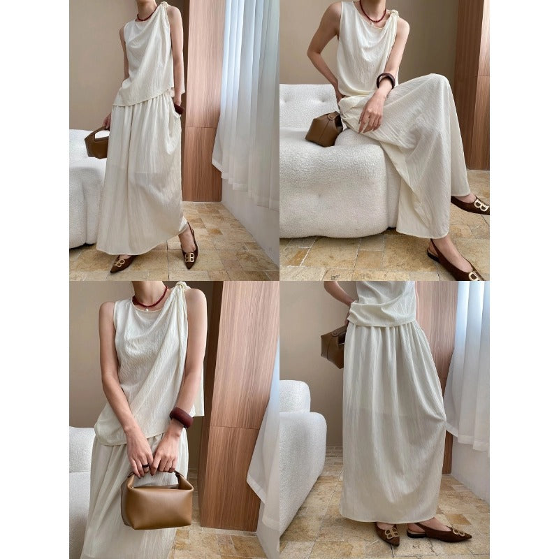 Damen Maxikleid Asymmetrischer Saum Fließend Eveloria