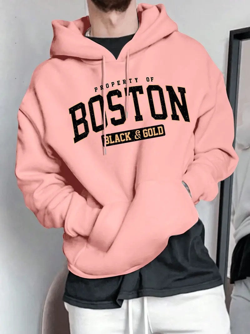 Herren Kapuzensweater Boston-Print Weich Eveloria