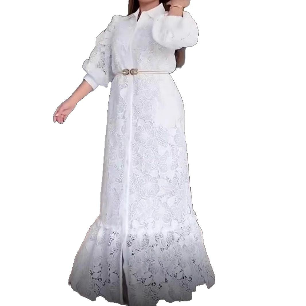 Damen Spitzenmaxikleid mit Voluminösen Ärmeln Eveloria