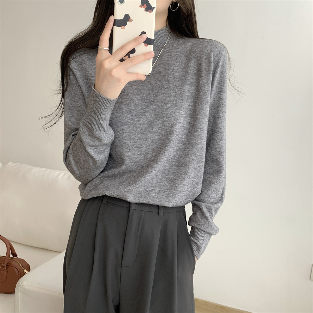 Damen Feinstrickpullover Stehkragen Lässig Eveloria
