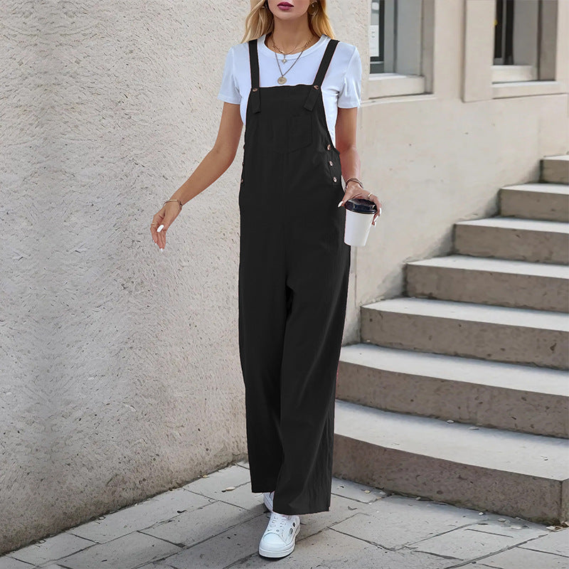 Damen Latzhose Weites Modell Praktische Taschen Beige