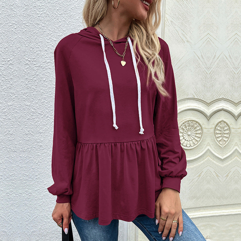 Damen Hoodie Volantdetails Grau Eveloria