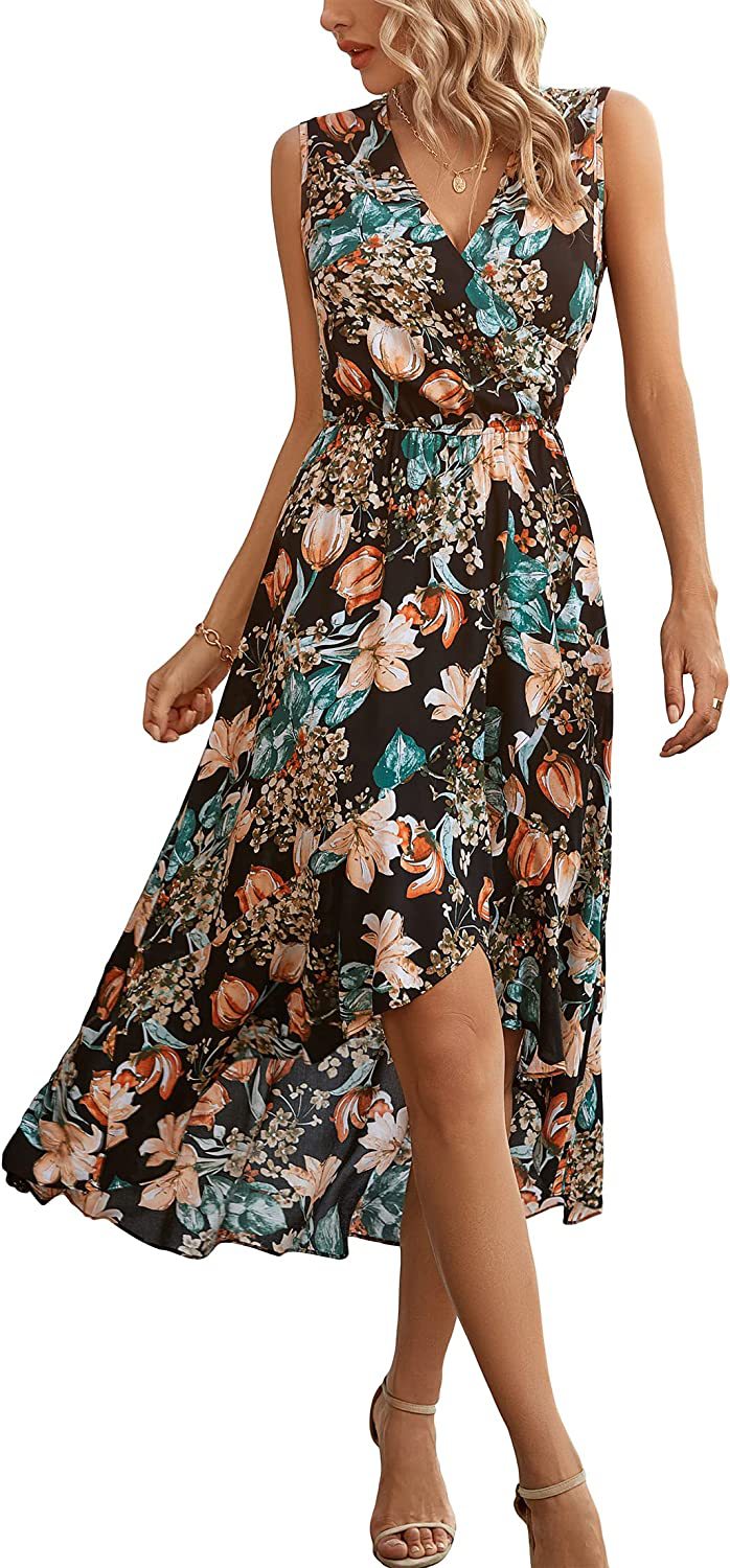 Damen Maxikleid Floralmuster Schwingender Saum Eveloria