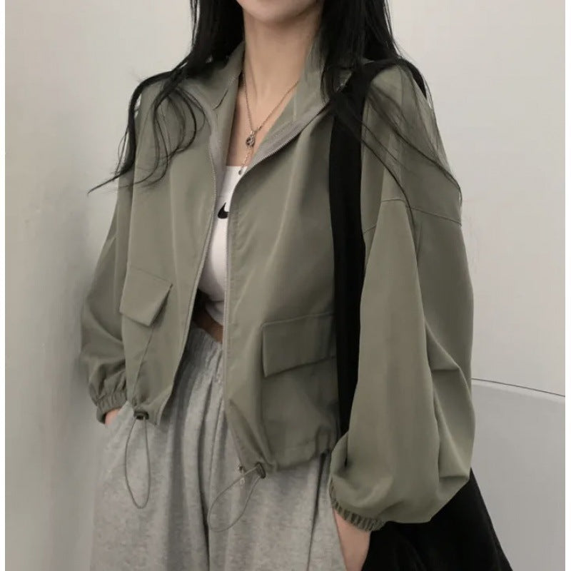 Damen Cropped Jacke Elastisch Lässig