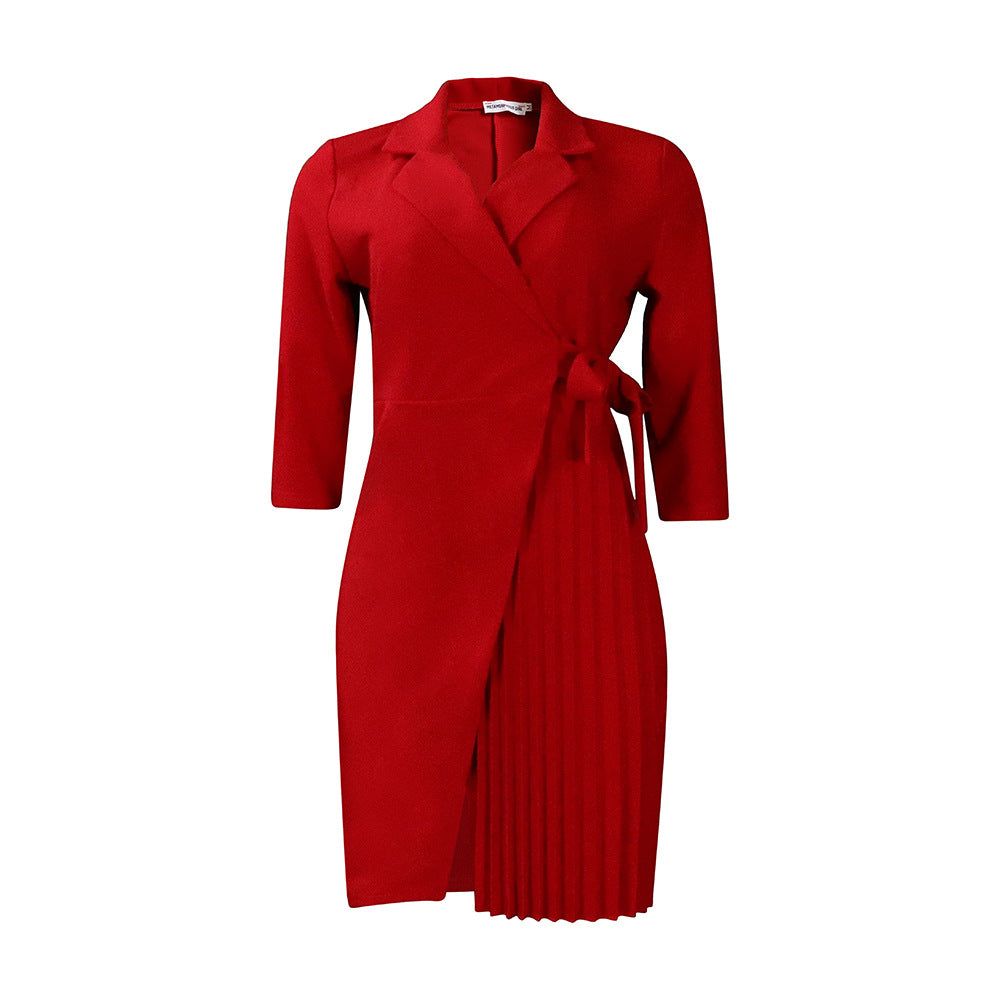 Damen Wickelkleid Blazer-Stil Plissiert Eveloria
