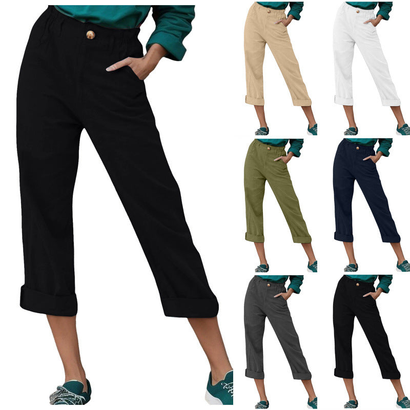 Damen Bequeme Chinohose Umschlagssaum
