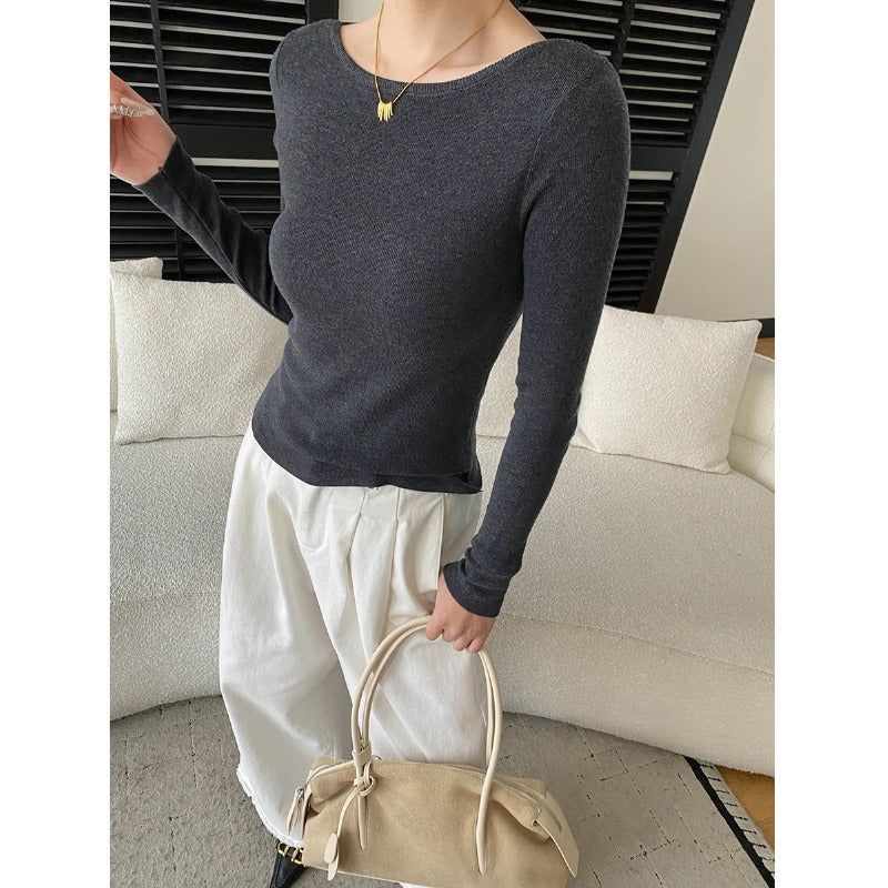 Damen Langarmoberteil Weiches Strick Oberteil Rippstruktur Beige