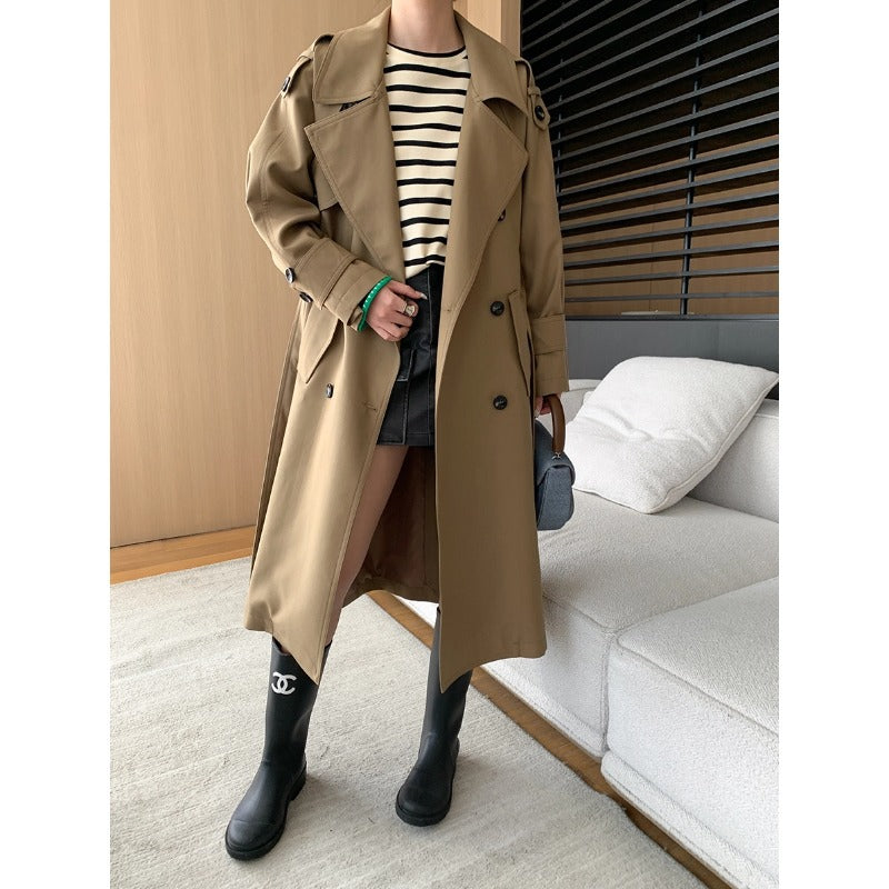 Damen Trenchcoat Großzügige Taschen Moderner Schnitt Eveloria