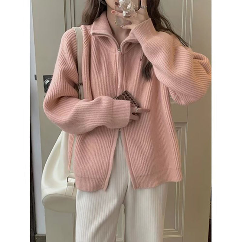 Damen Strickjacke Asymmetrischer Reißverschluss Eveloria