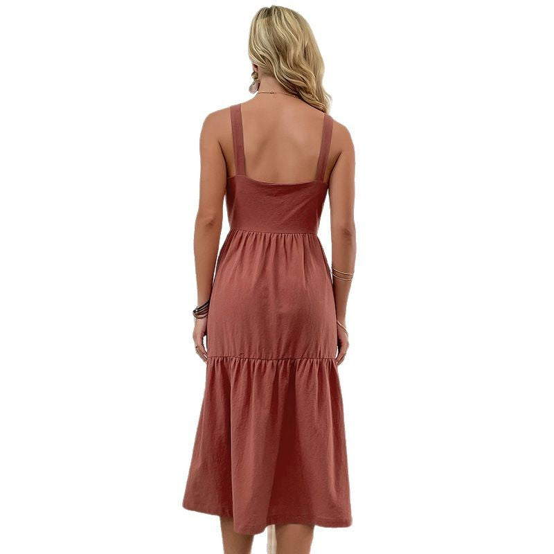 Damen Midi-Kleid Knopf-Details Lässiger Rock Eveloria