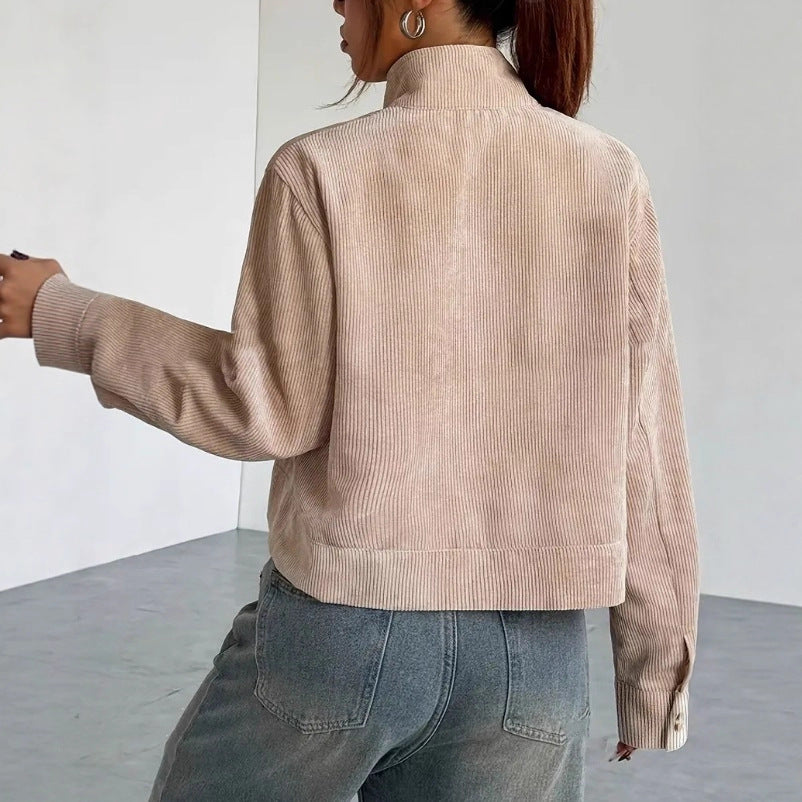 Damen Cordjacke Cropped Relaxed Fit Reißverschluss