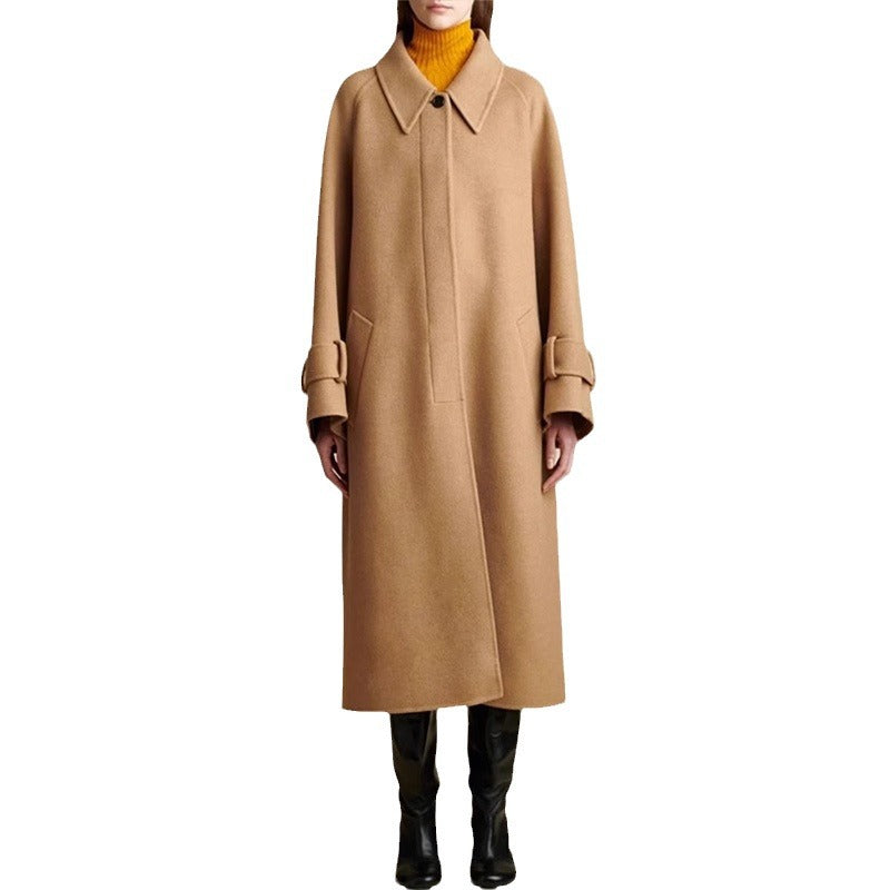 Damen Wollmantel Oversized mit Kragen Anthrazit