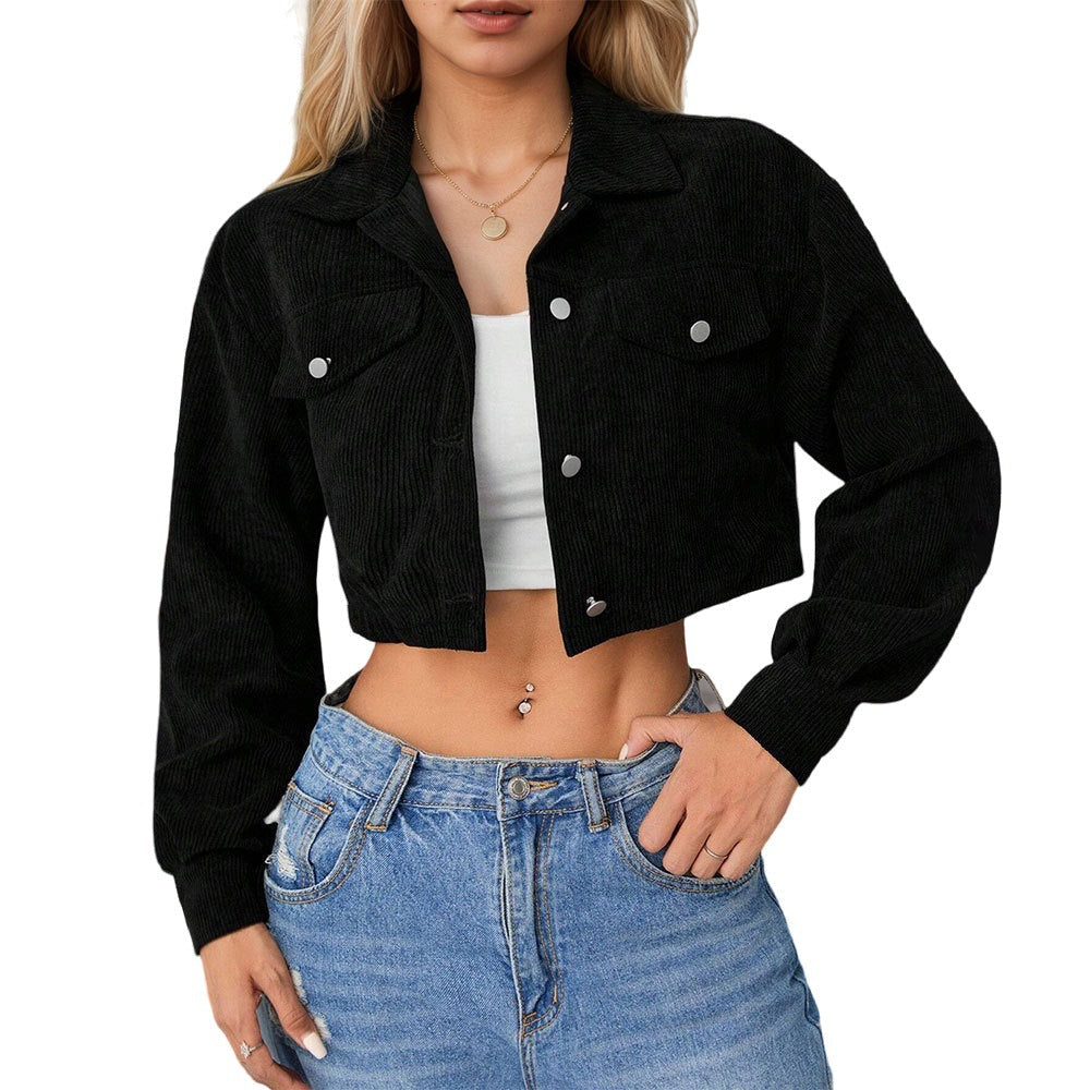 Damen Cropped Cordjacke mit Taschen Braun