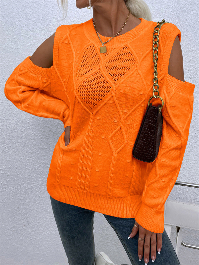 Damen Strickpullover Lochmuster Zopfdetails Eveloria