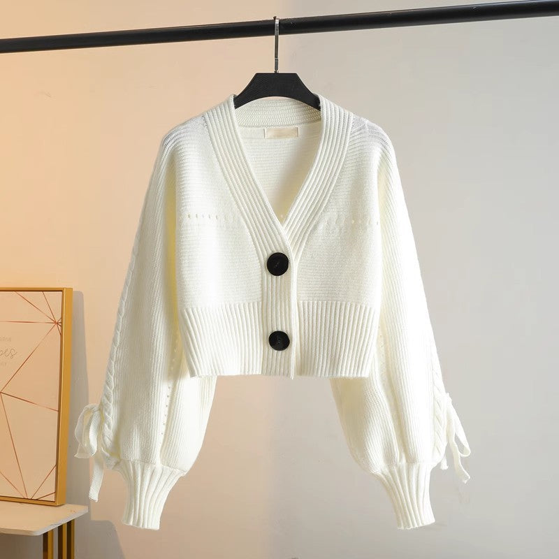 Damen Cropped Cardigan mit Knöpfen und Rippstruktur