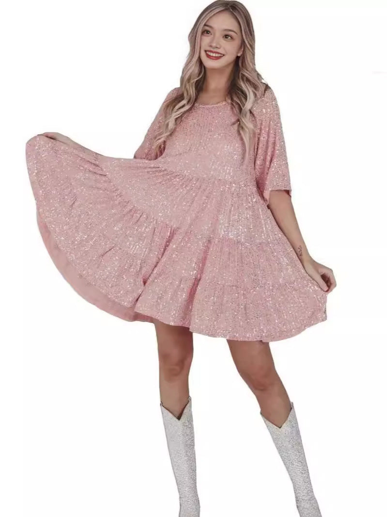 Damen Abendkleid Pailletten Eveloria Glitzer