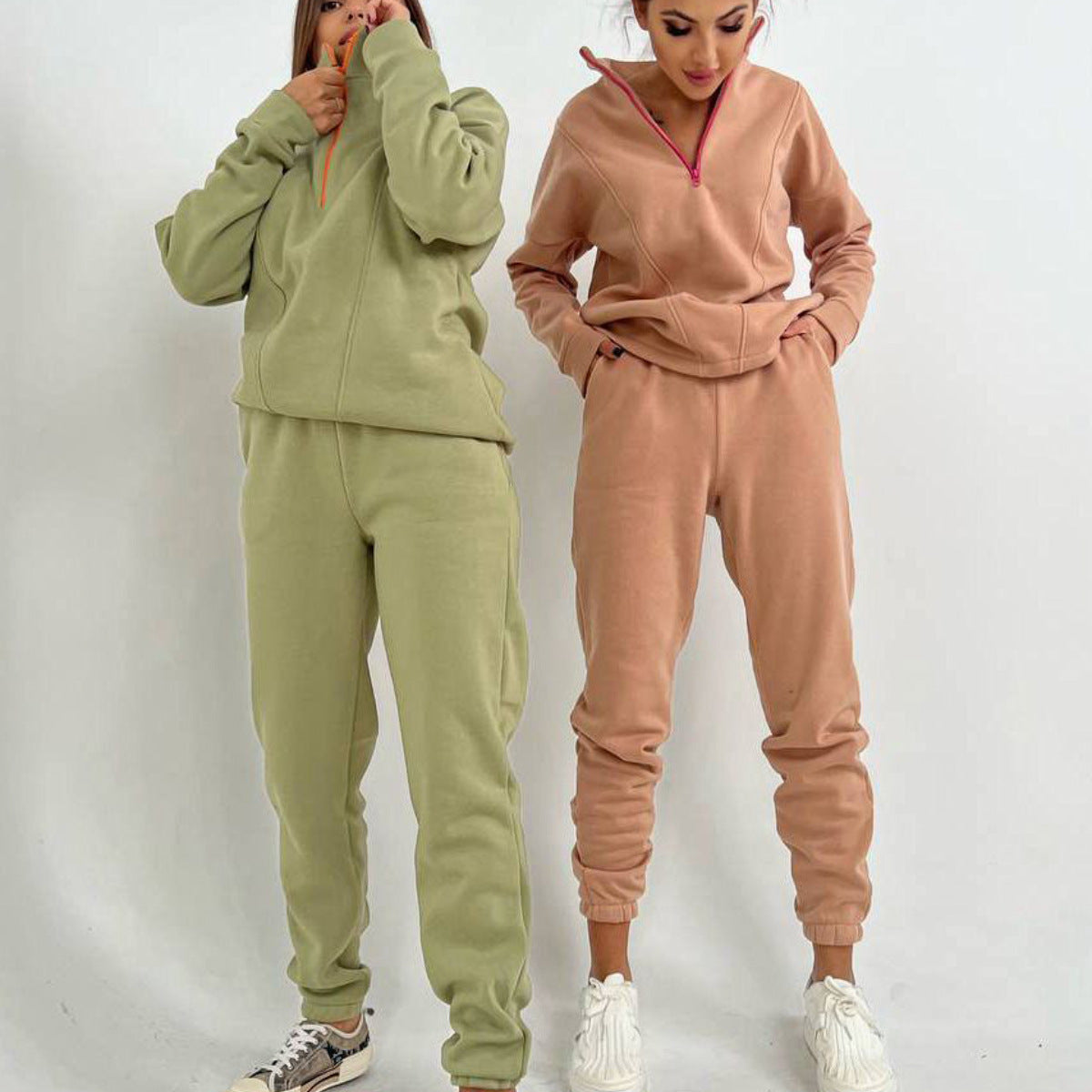 Damen Sportset Zip-Hoodie Jogginghose elastisch mit Taschen