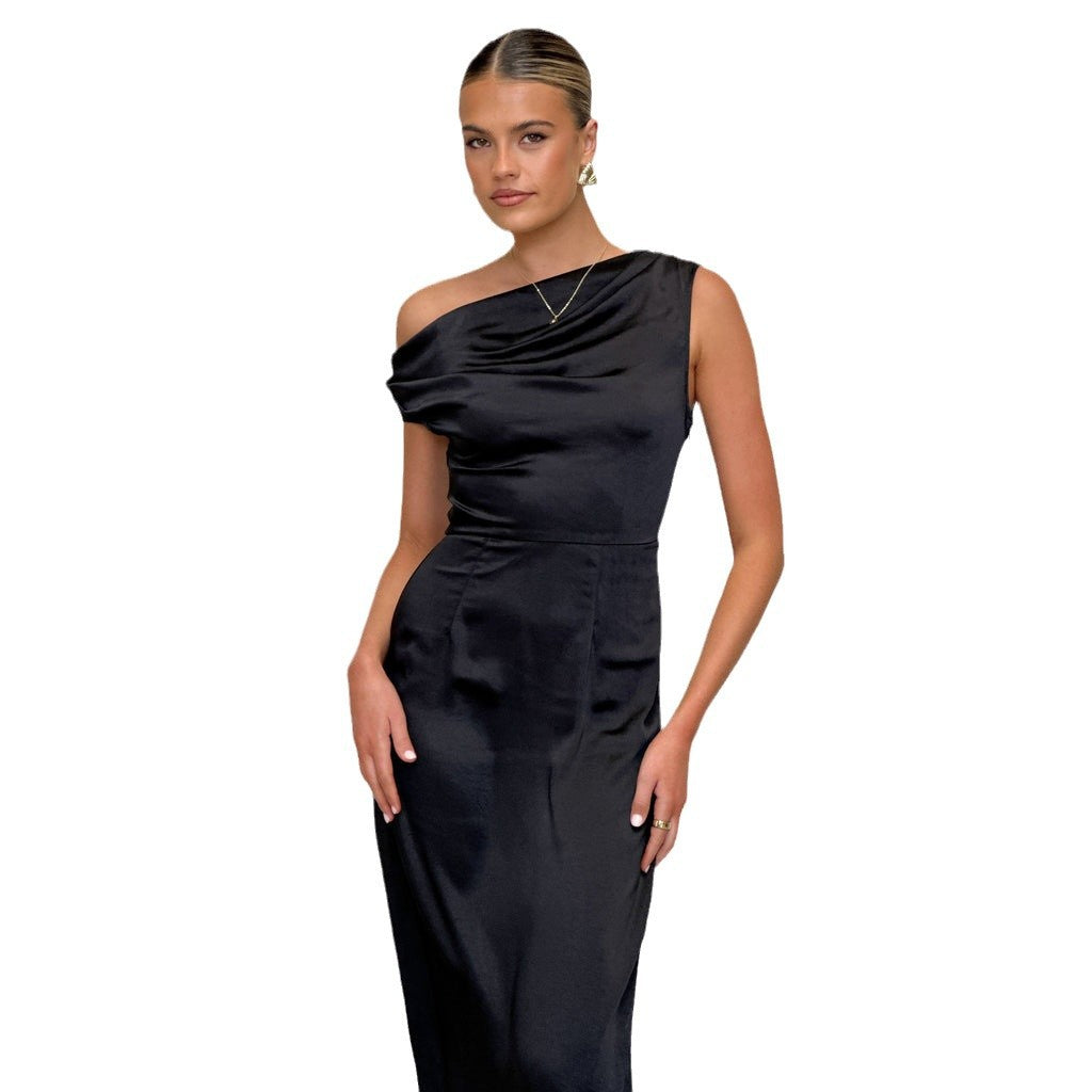 Damen Maxikleid Einseitiger Ausschnitt Raffung Eveloria