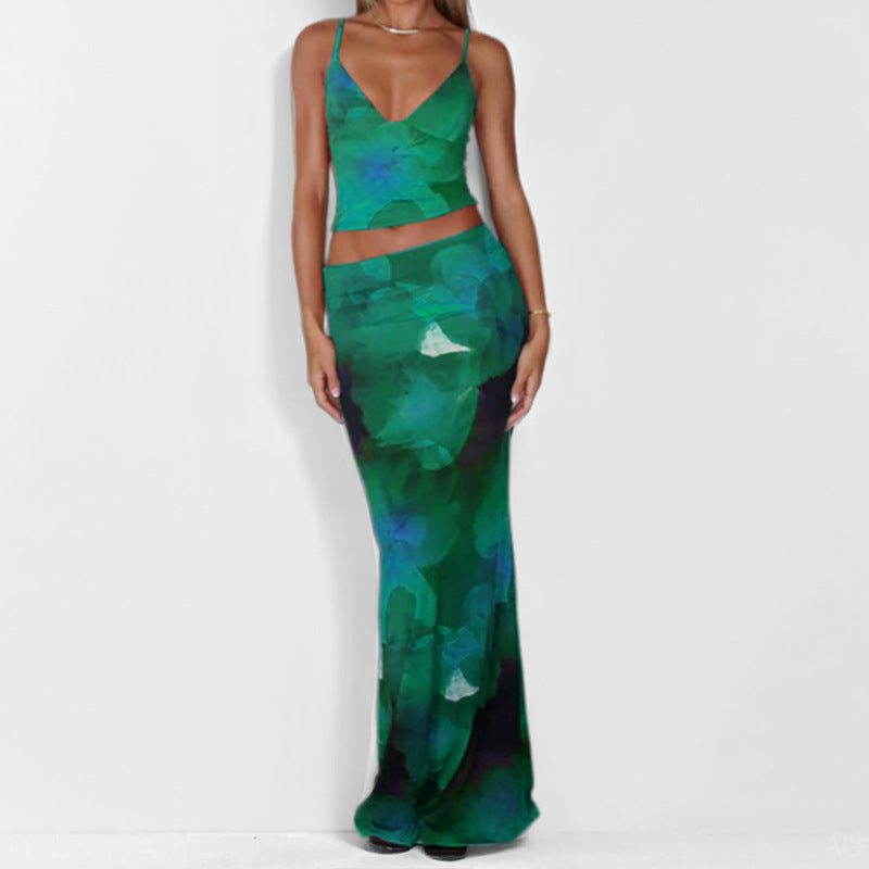 Damen Ensemble Spaghettiträger Blumenmuster Baumwolle Eveloria