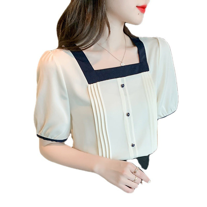 Damen Bluse mit Plissee-Details und Kontrastakzenten Eveloria