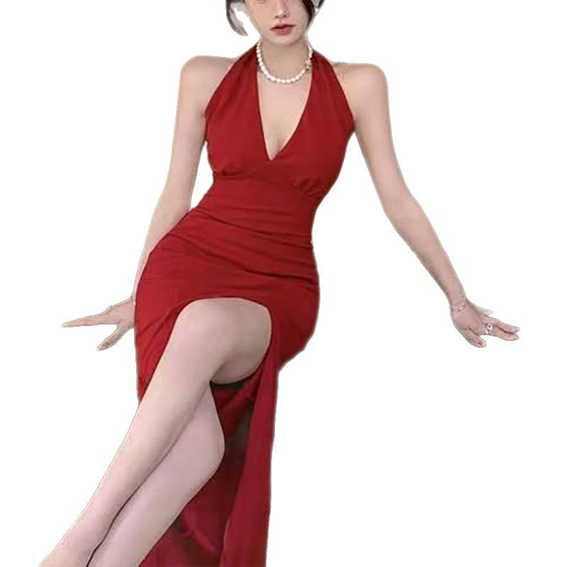 Damen Maxikleid Elegantes V-Ausschnitt Seidenstoff