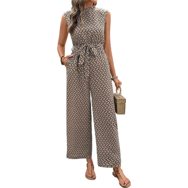 Damen Jumpsuit mit Bindegürtel und floralem Print