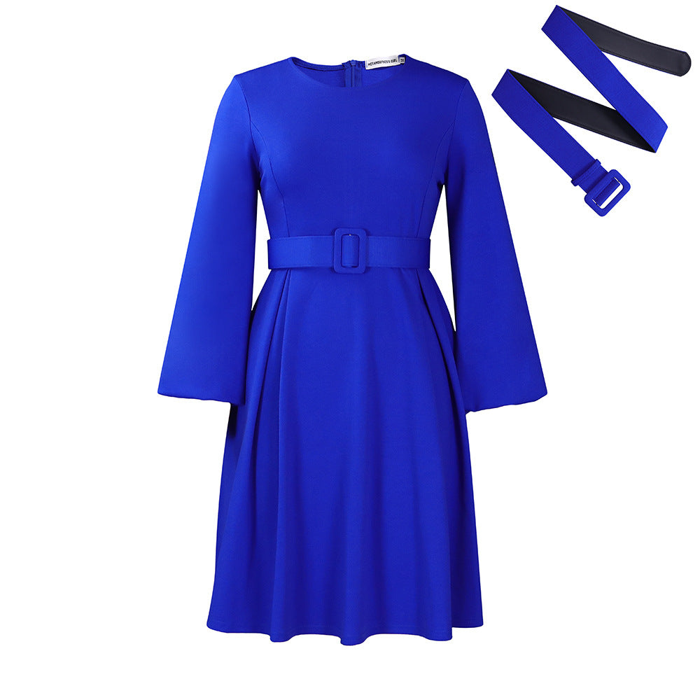 Damen Midi-Kleid mit Ärmeln und Taillengürtel Eveloria