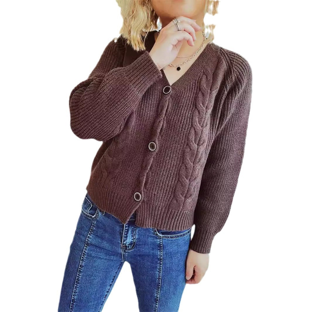 Damen Strickjacke Zopfdesign Knopfverschluss Eveloria