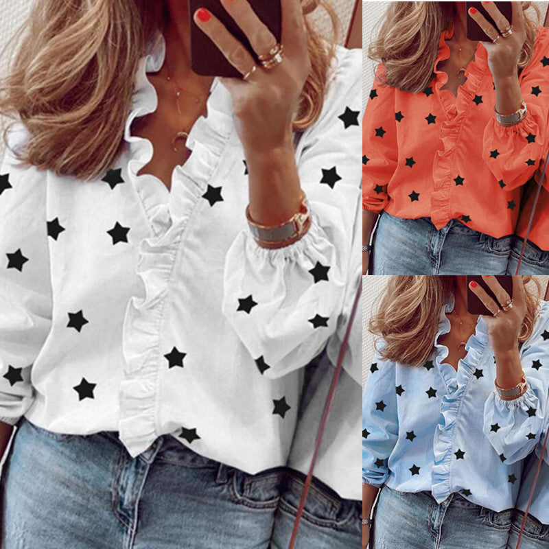 Damen Bluse mit Volant Sternenmotiv Eveloria