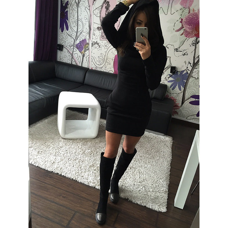 Damen Kapuzenkleid Rollkragen Figurbetonend Eveloria