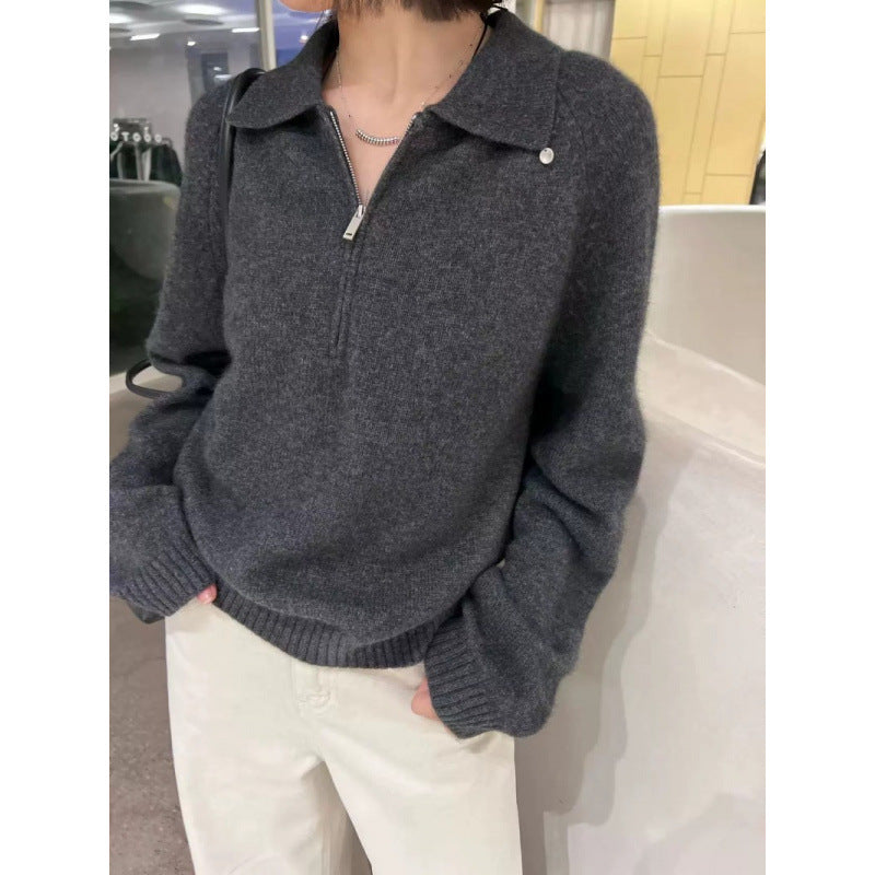 Damen Pullover Mit Reißverschluss Eleganter Kragen Eveloria