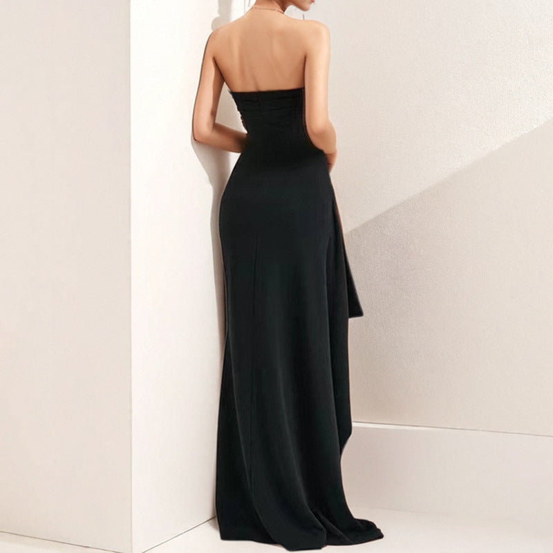 Damen Abendkleid Trägerlos Hochschlitz Eveloria