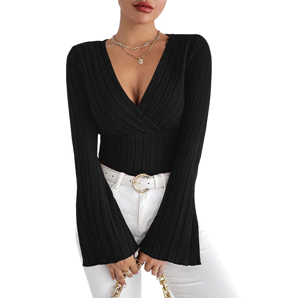 Damen Langarmshirt Wickel-Design Voluminöse Ärmel Eveloria