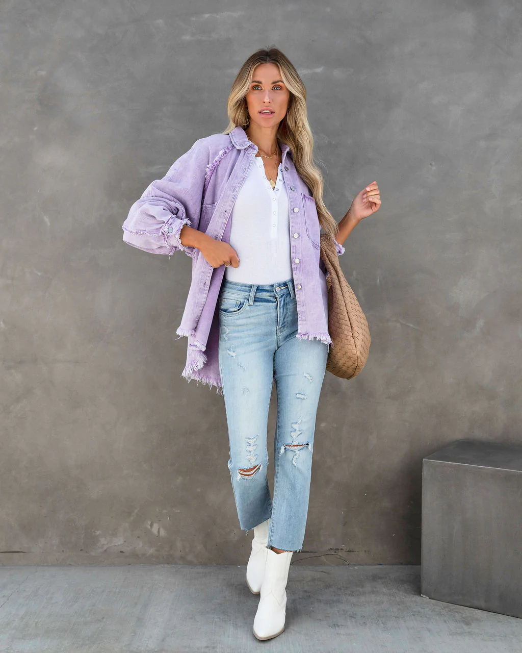 Damen Oversized Denim-Hemd mit Fransen
