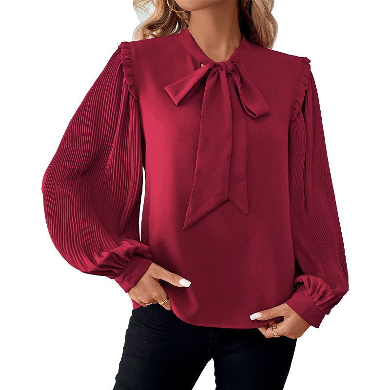 Damen Bluse Rüschen Schleifenakzent Elegantes Design