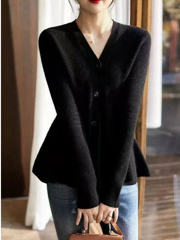 Damen Strickjacke Tailliert Elegant Anthrazit
