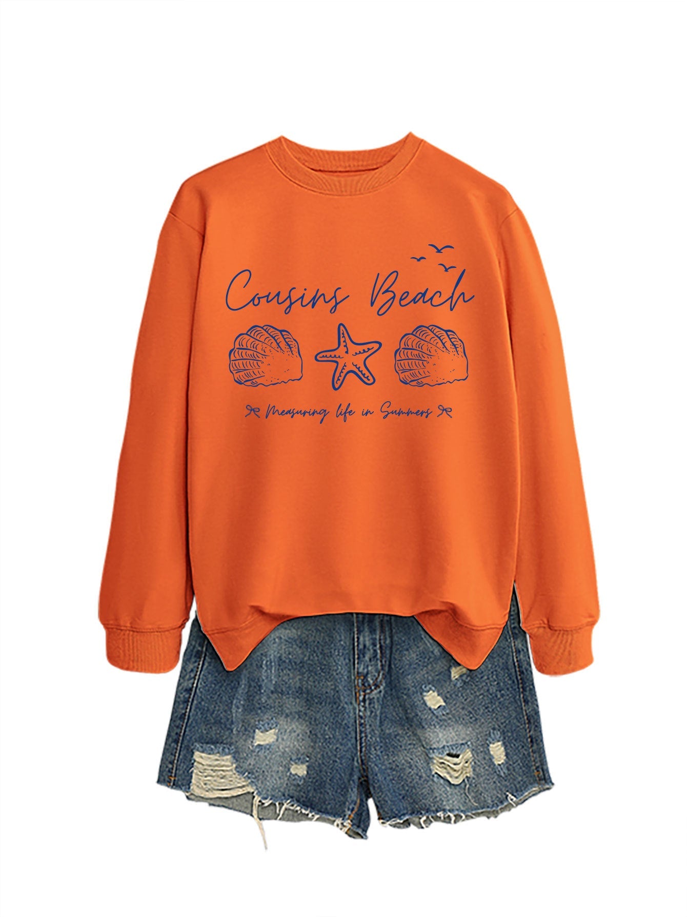 Damen Sweatshirt Maritimes Motiv Bequamer Schnitt Grau Eveloria